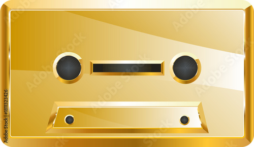 audio cassette gold icon. Isolated on transparent background.