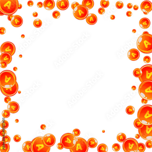 Vitamin A round capsules scattered randomly.