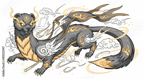 Fantasy weasel with dragon-like magical aura
