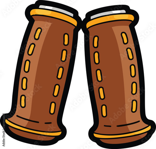 Brown Handlebar Grips With Yellow Accents And Black Outline