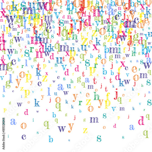 Scattered letters of latin alphabet. Colorful