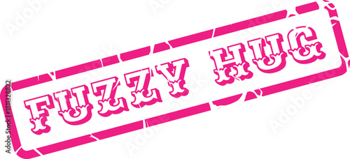 Vibrant pink textured Fuzzy Hug stamp graphic conveying warmth and comfort