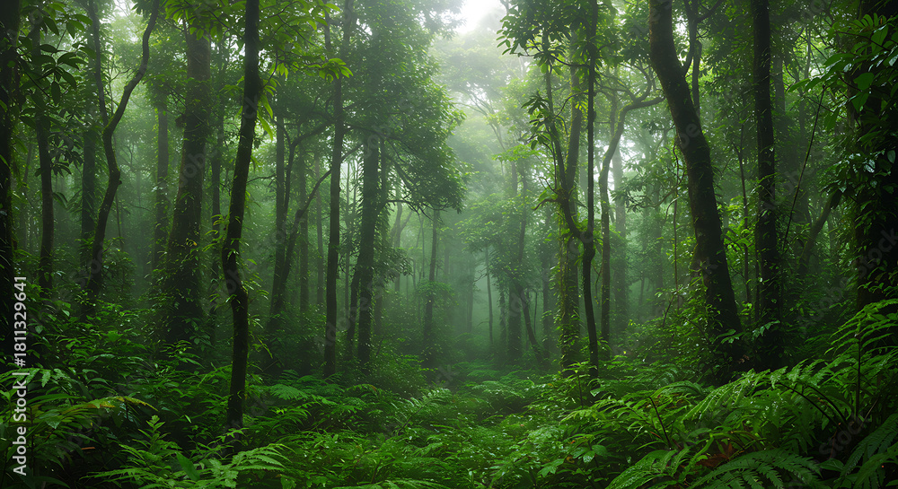 Obraz premium Lush Green Rainforest with Mist