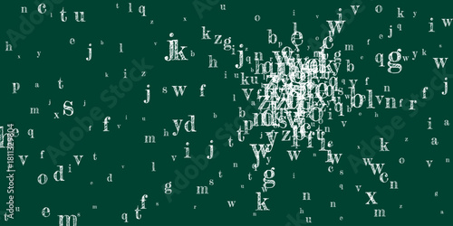 Falling letters of English language. White chalk