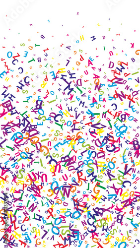 Flying latin letters. Colorful childish scattered