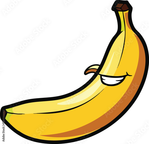 A Cartoon Banana Character with a Smirking Face and Yellow Peel