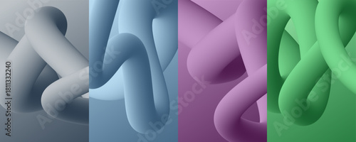 Set of gradient blend lines. Abstract backgrounds. Soft color 3d curved shapes for creative graphic design. Vector illustration.