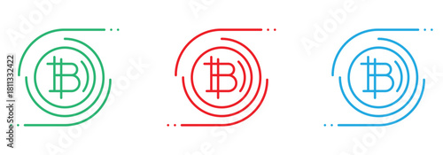 Vibrant Bitcoin icons in green, red, and blue, perfect for modern finance, crypto, and investment designs that need a dynamic digital currency edge