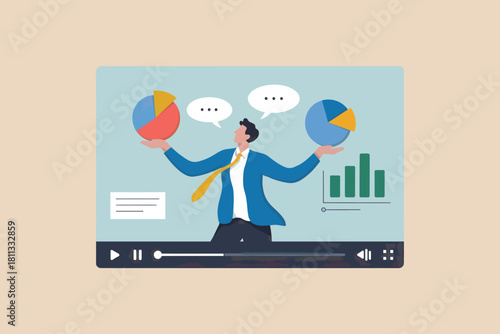 Businessman presenting data analysis and reports in video player