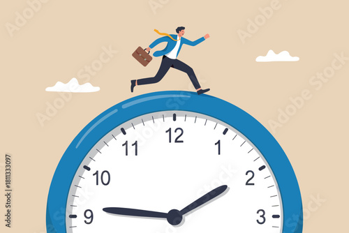 Businessman racing against time on a giant clock illustration