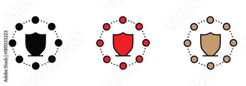 Cybersecurity protection icons with connected network nodes offer defense and security, ensuring data safety and privacy in a modern, vibrant design