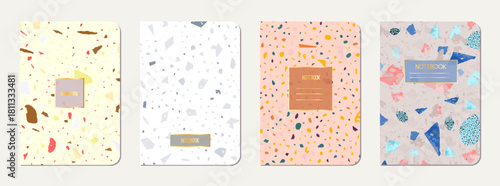School notebook cover design. Terrazzo abstract