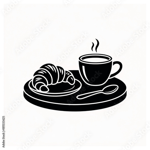 Croissant and coffee on a tray