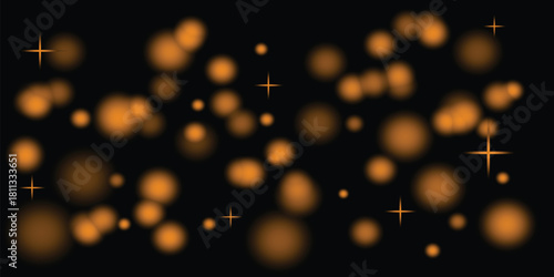 glowing orange particles and star-like flares scattered across black background, creating a dreamy cosmic field with soft blur, radiant highlights, and dynamic depth in a digital abstract composition