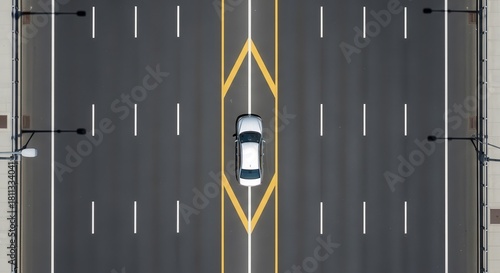 Aerial Perspective Of The Car Driving Down A Highway In The City At Day Time
