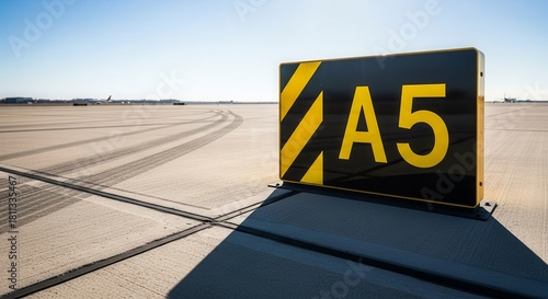 Airport Runway Signage Indicating A5 Designation in Open Sunlight Conditions