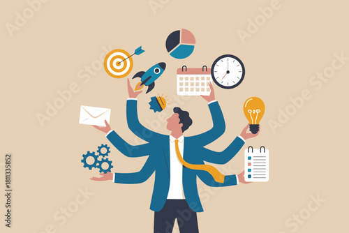 Businessman multitasking managing business tasks and productivity