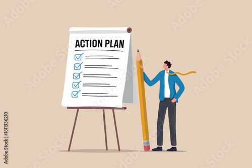 Businessman developing action plan for achieving success goals