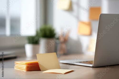 Wallpaper Mural Modern workspace featuring open laptop and colorful sticky notes Torontodigital.ca