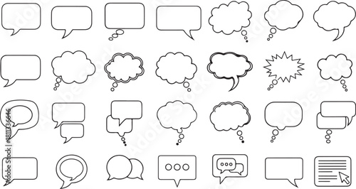 Collection of diverse empty speech and thought bubbles for communication