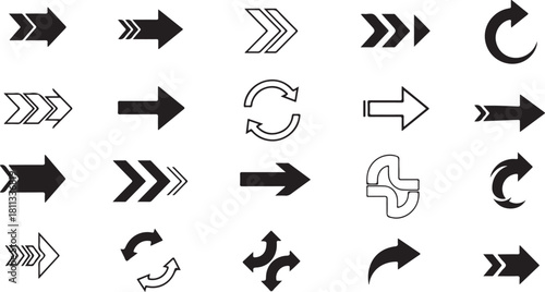 Collection of diverse arrow icons for direction and navigation symbols