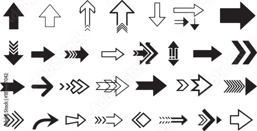 Collection of diverse arrow icons and symbols for directional design