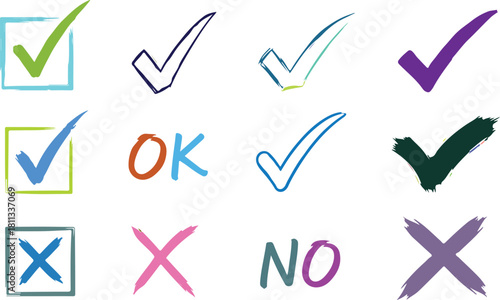 Checkmarks and crosses collection: yes, no, ok, approved, rejected