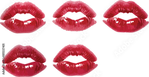 Red lipstick kiss marks arranged in a pattern on a clean background