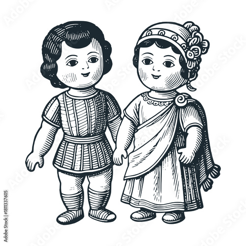 Lutkae dolls ancient toy – Black and White Icon Vector and Illustration