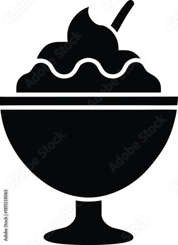 Ice cream sundae dessert bowl vector icon on white background