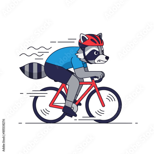 Raccoon Cyclist An Animated Character Racing on a Bicycle