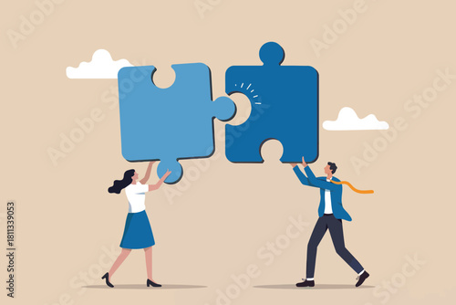 Business team collaboration combining puzzle pieces for success