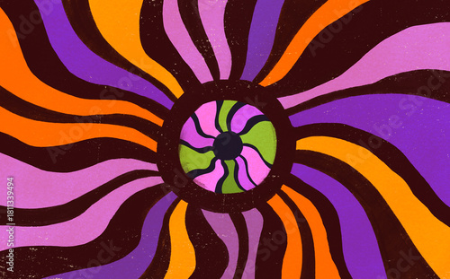 Abstract centric background with colorful swirling stream and eye motif