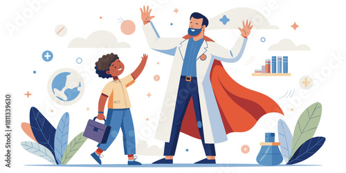Pediatrician Superhero Vector | Child Healthcare Hero Illustration