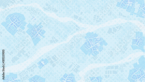 Topographic map background with city streets and terrain lines. Vector illustration.