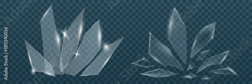 A realistic set of broken glass or ice shards