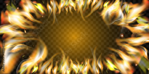 Bright Realistic Fire Frame on Transparent Background