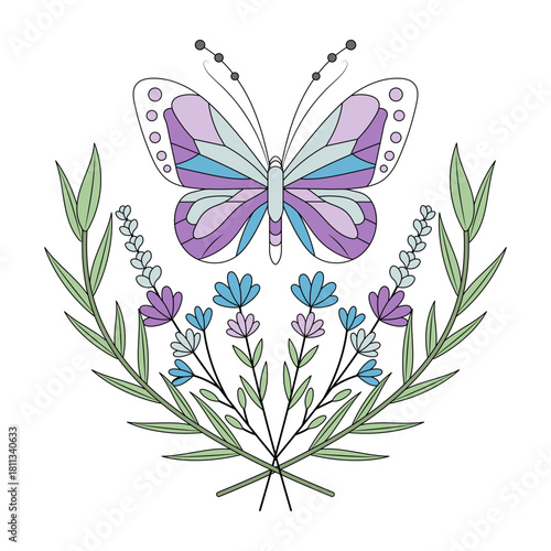 A vintage style illustration representing delicate butterfly