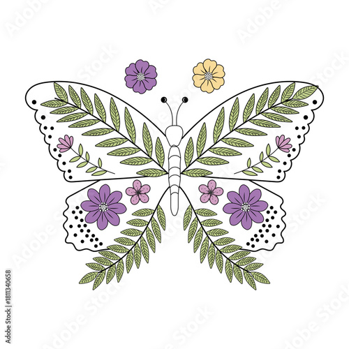 A vintage style illustration depicting butterfly