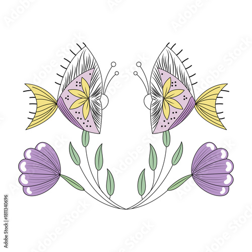 A vintage style illustration showing fish fin