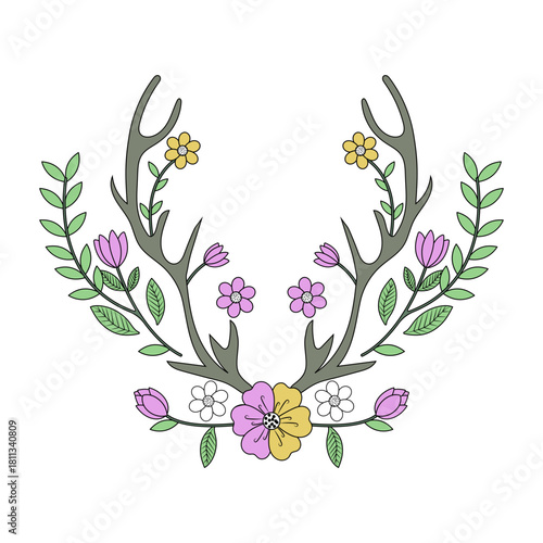 A vintage style illustration showing antlers