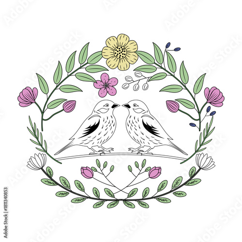 A vintage style illustration representing sparrow family