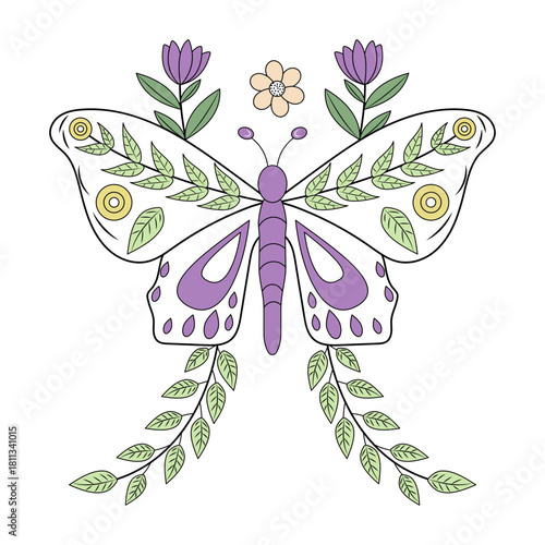 A vintage style illustration showing butterfly wings