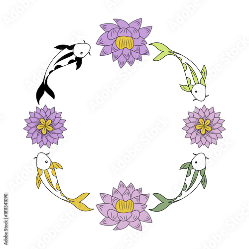 A vintage style illustration representing koi fish