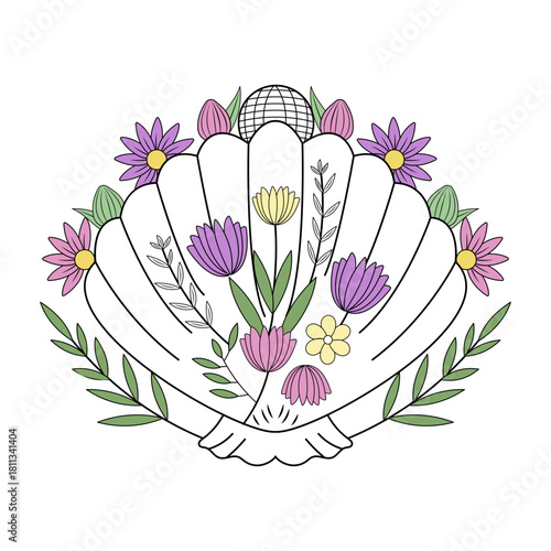 A vintage style illustration depicting seashell