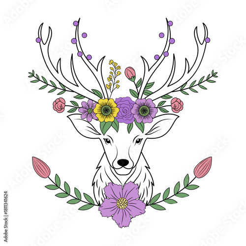A vintage style illustration representing deer antlers