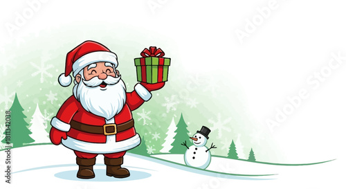Santa Claus with Gift in Winter Wonderland A Festive Holiday Illustration