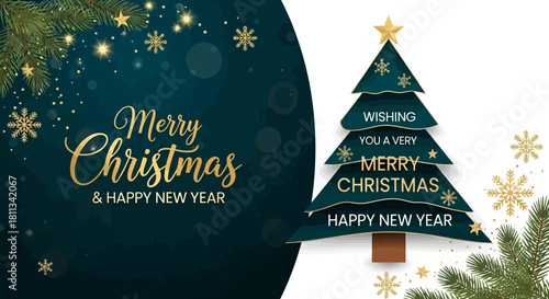 Elegant Holiday Greeting Merry Christmas and Happy New Year Wishes with Festive Elements