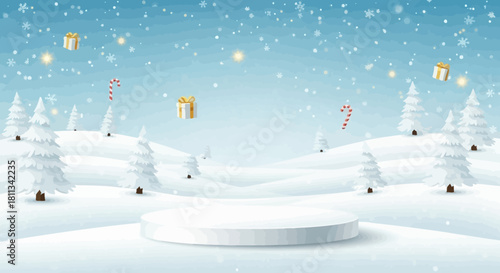 Winter Wonderland Product Display Snowy Landscape with Christmas Candy