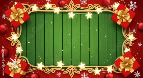 Festive Christmas Frame with Gifts and Decorations A Holiday Greeting Background